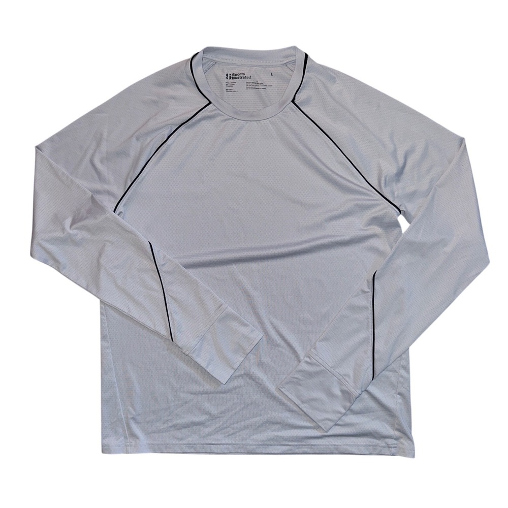 Sports Illustrated Mens Long Sleeve Performance Shirt Gray Black Piping Large